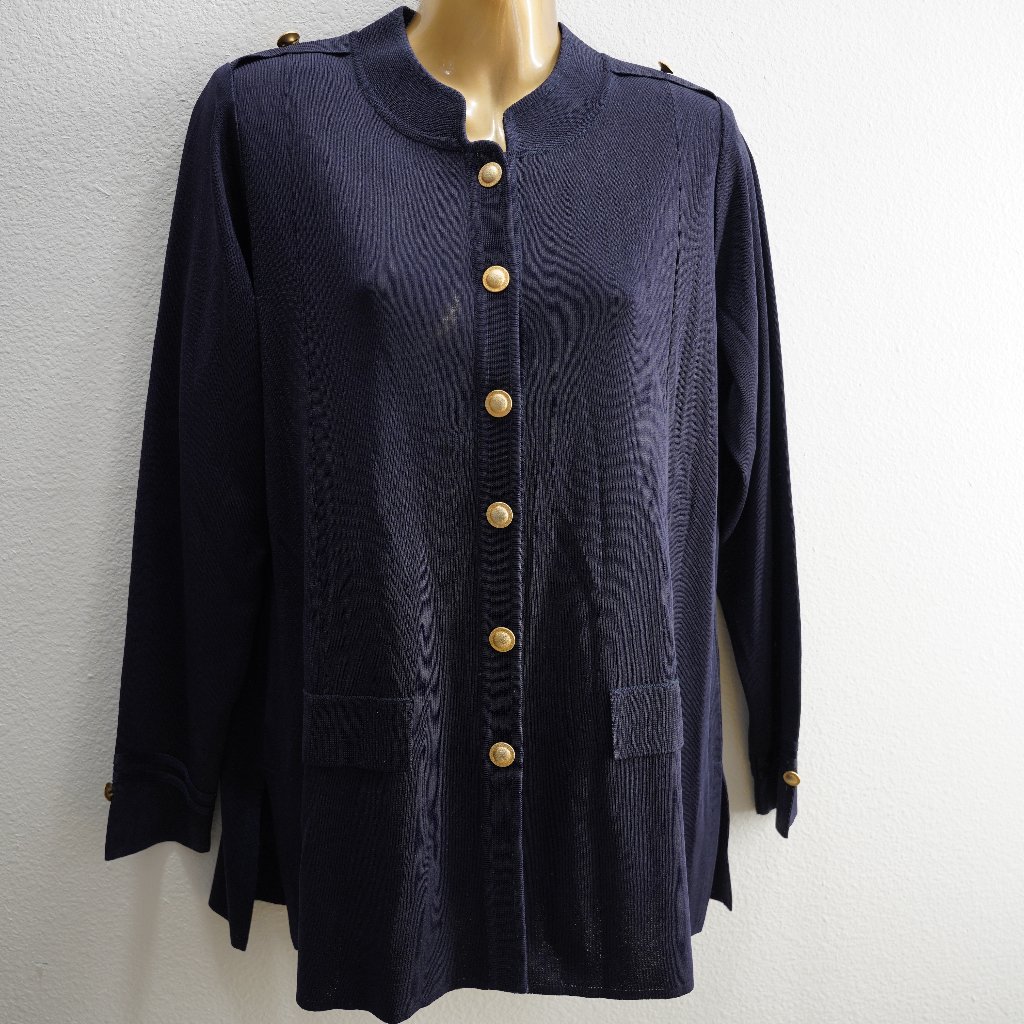 Misook Navy Cardigan With Gold Button Size S